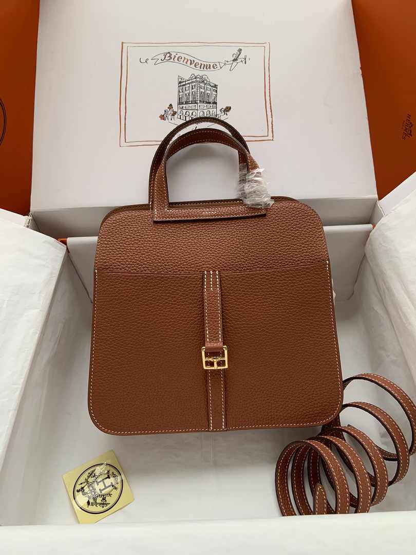 Hermes Halzan 25 Bag Brown Togo Leather Gold H082166