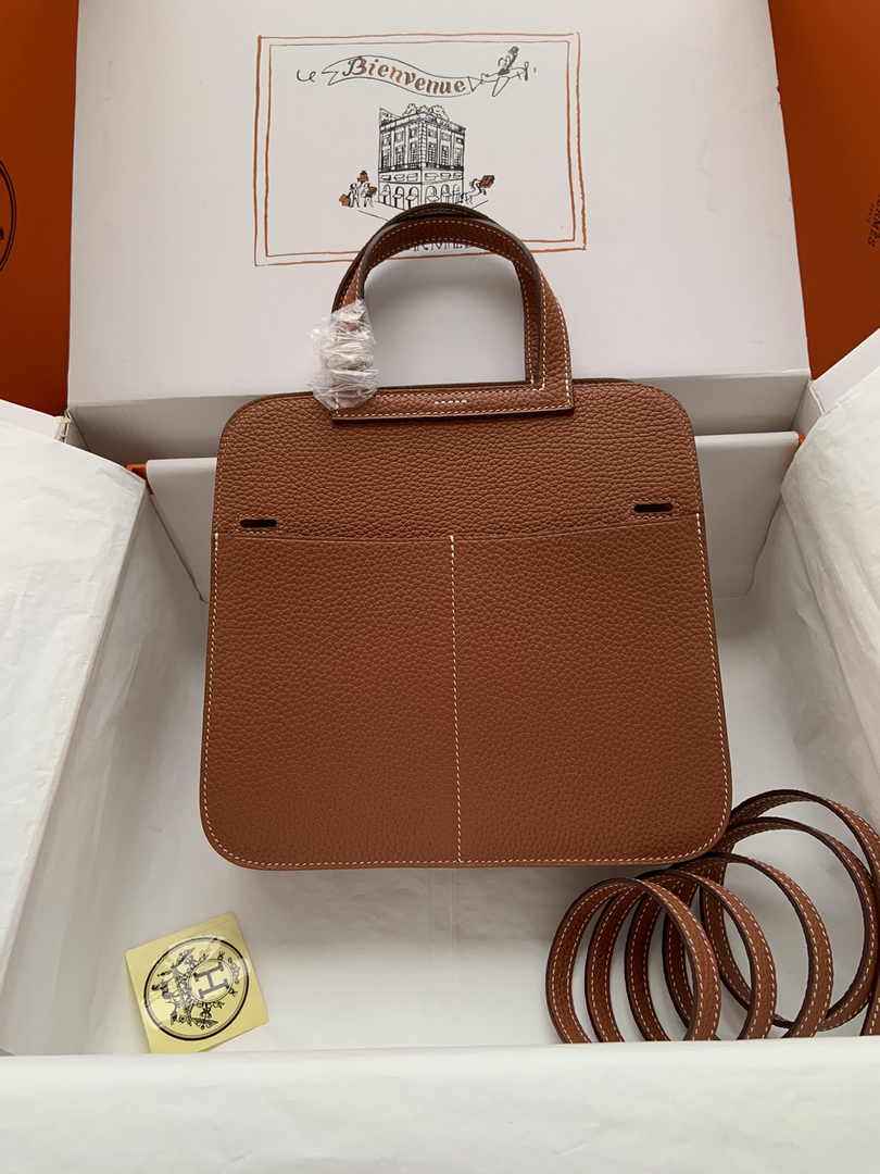 Hermes Halzan 25 Bag Brown Togo Leather Gold H082166