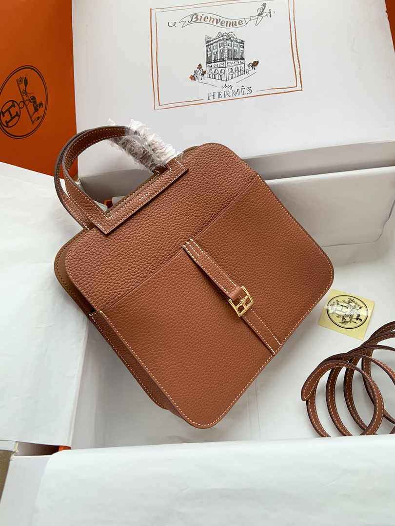 Hermes Halzan 25 Bag Brown Togo Leather Gold H082166