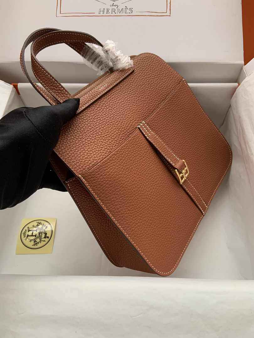 Hermes Halzan 25 Bag Brown Togo Leather Gold H082166