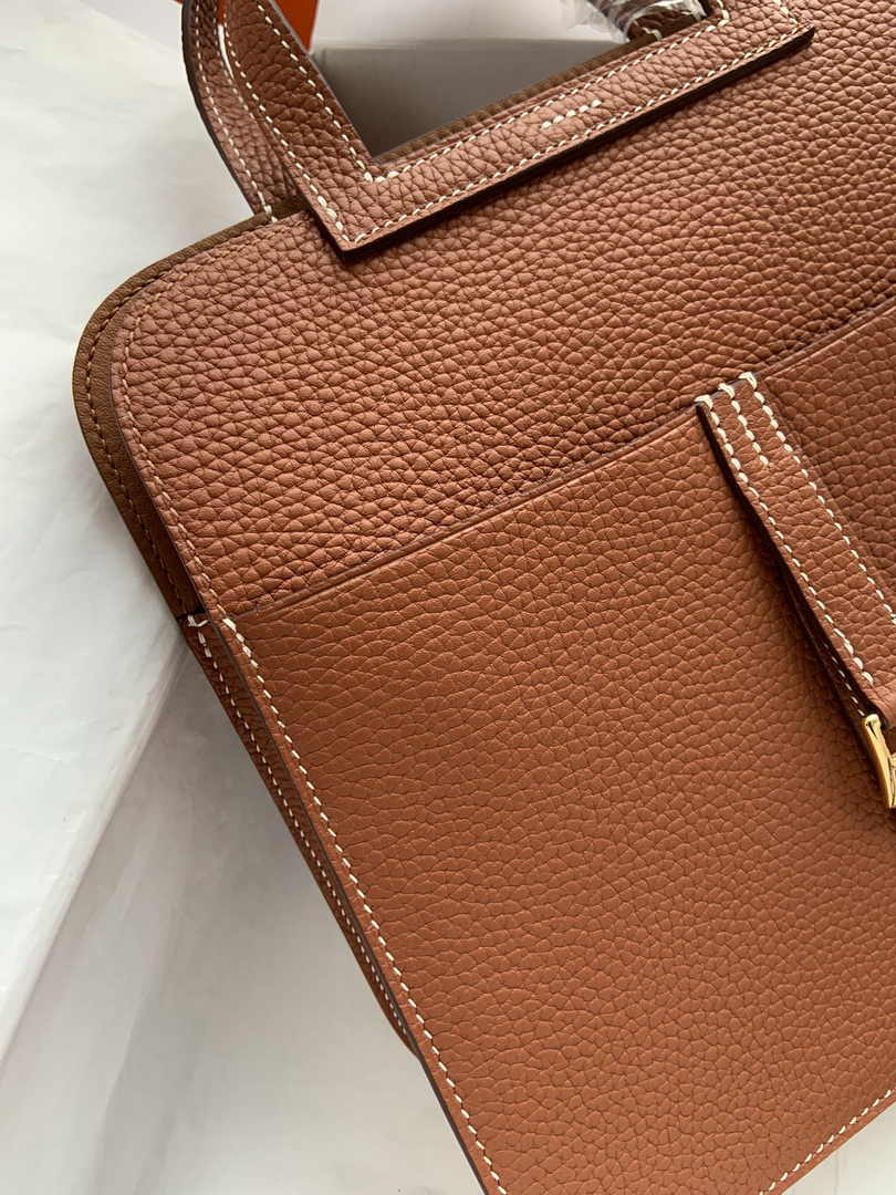 Hermes Halzan 25 Bag Brown Togo Leather Gold H082166
