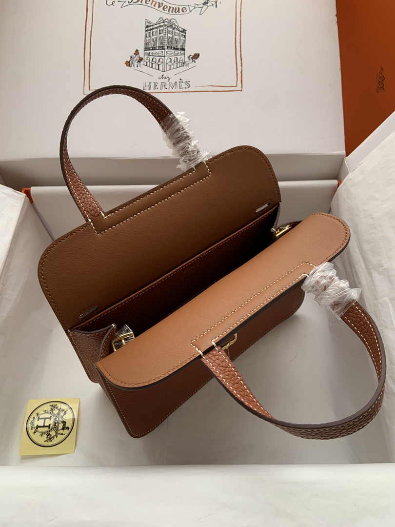 Hermes Halzan 25 Bag Brown Togo Leather Gold H082166