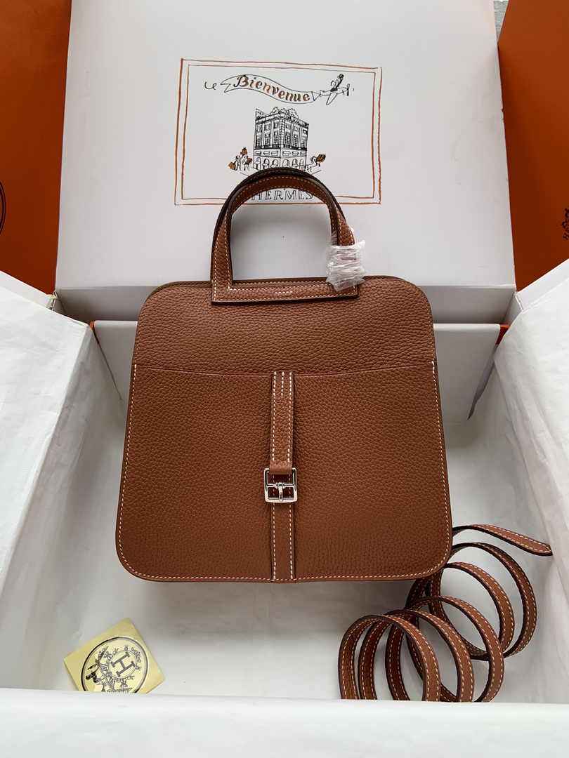 Hermes Halzan 25 Bag Brown Togo Leather Silver H082167