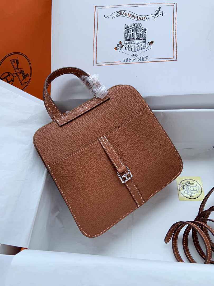 Hermes Halzan 25 Bag Brown Togo Leather Silver H082167