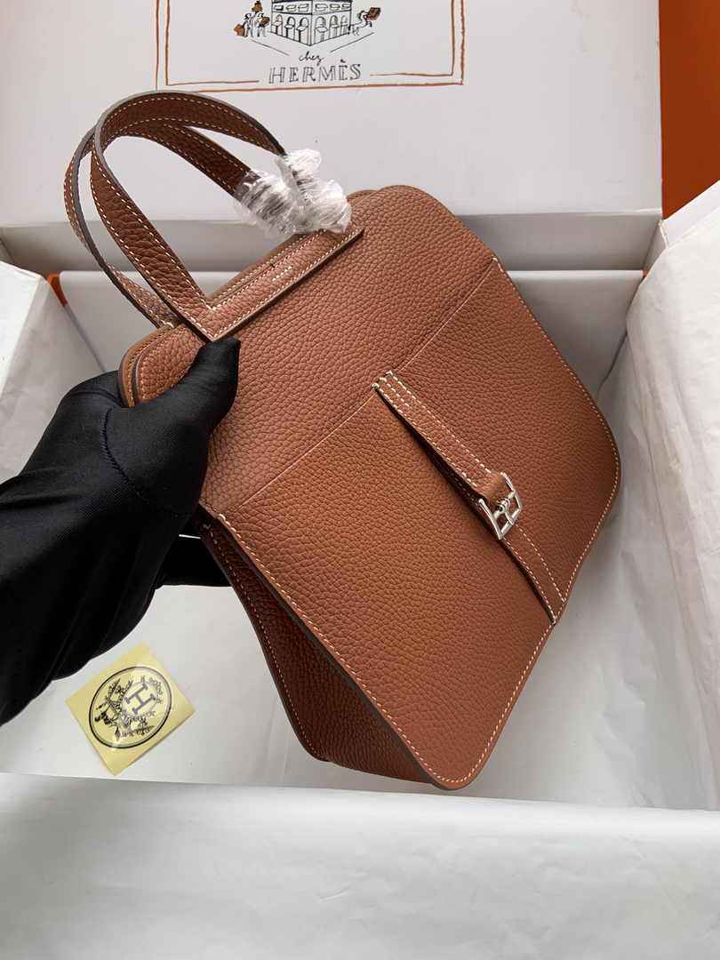 Hermes Halzan 25 Bag Brown Togo Leather Silver H082167