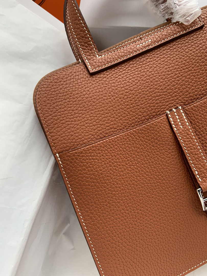 Hermes Halzan 25 Bag Brown Togo Leather Silver H082167