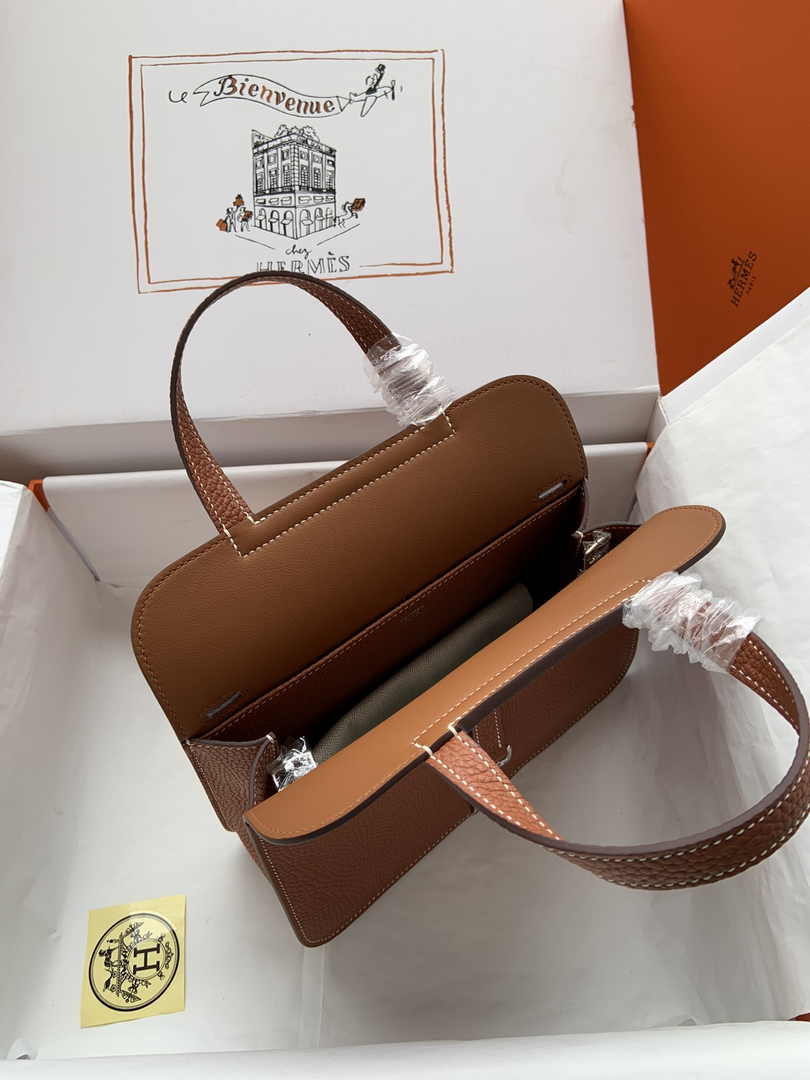 Hermes Halzan 25 Bag Brown Togo Leather Silver H082167