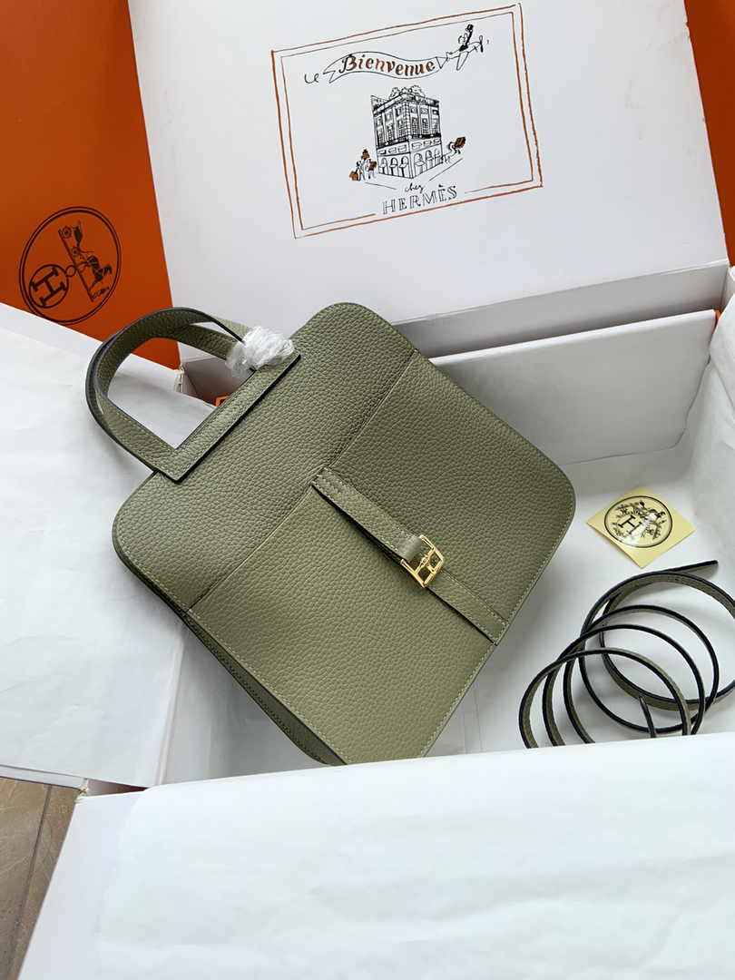 Hermes Halzan 25 Bag Green Togo Leather Gold H082168