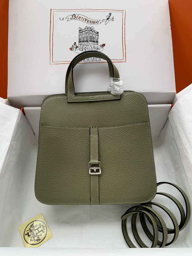Hermes Halzan 25 Bag Green Togo Leather Silver H082169