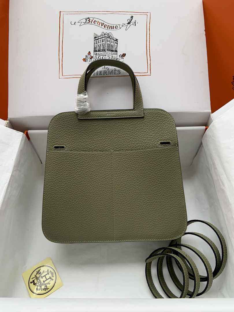 Hermes Halzan 25 Bag Green Togo Leather Silver H082169