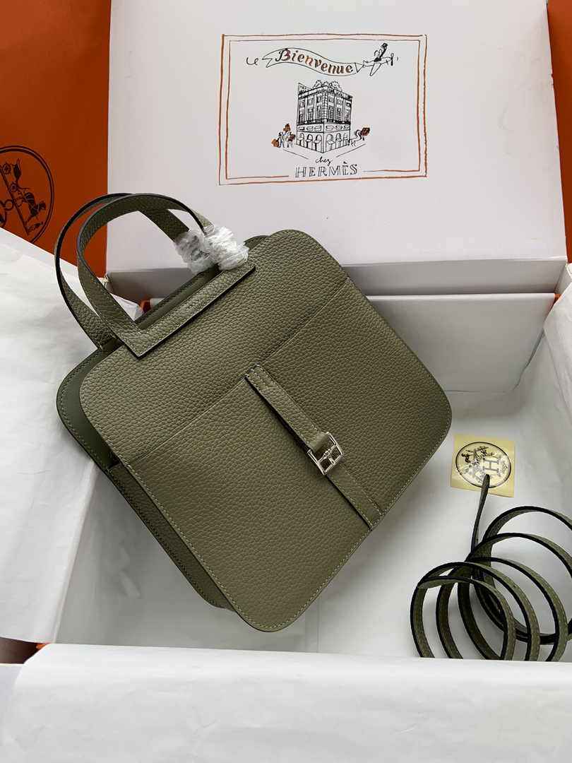 Hermes Halzan 25 Bag Green Togo Leather Silver H082169