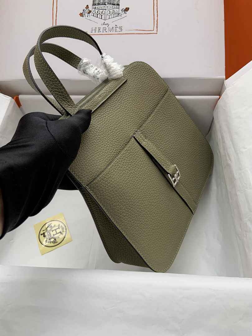 Hermes Halzan 25 Bag Green Togo Leather Silver H082169