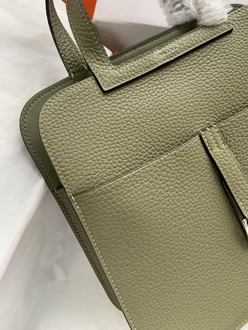 Hermes Halzan 25 Bag Green Togo Leather Silver H082169