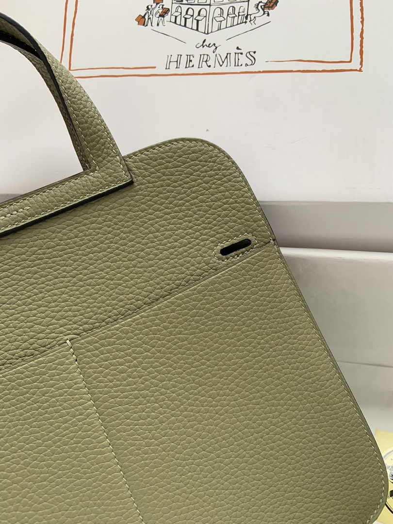 Hermes Halzan 25 Bag Green Togo Leather Silver H082169