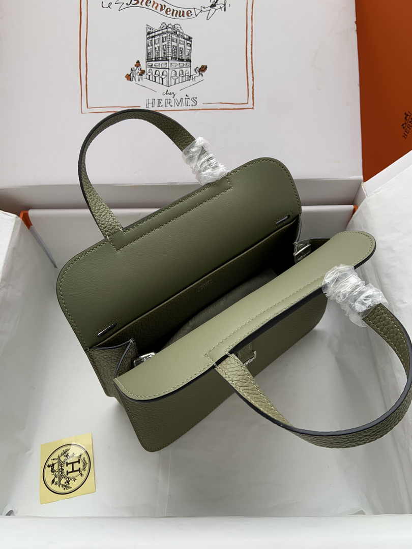 Hermes Halzan 25 Bag Green Togo Leather Silver H082169