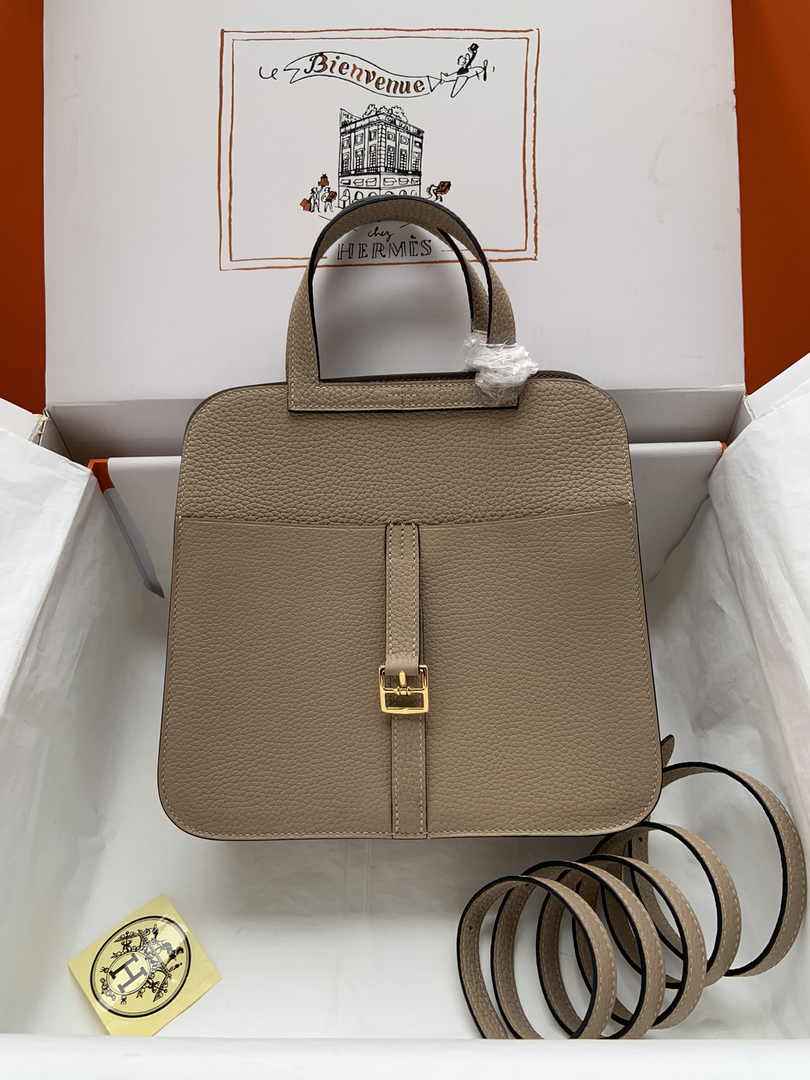 Hermes Halzan 25 Bag Khaki Togo Leather Gold H082170