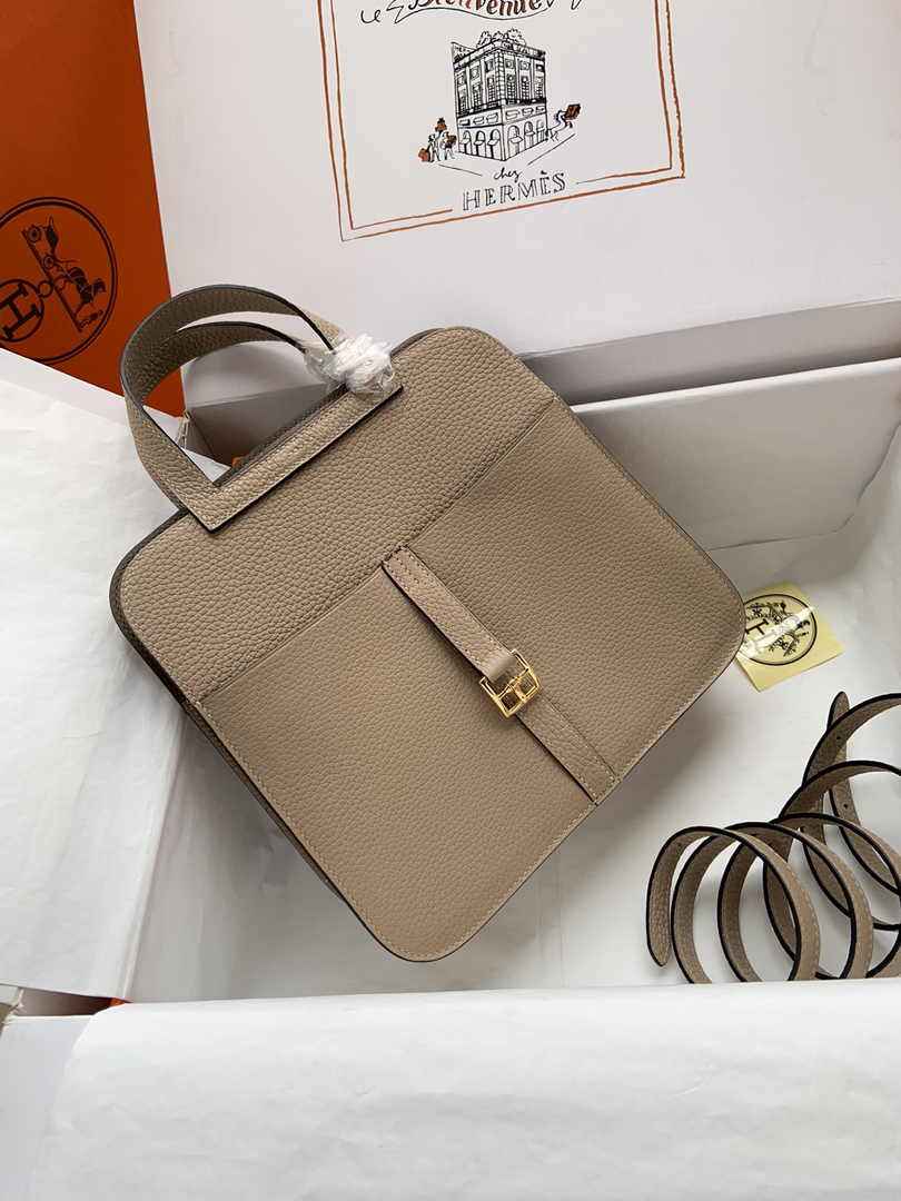 Hermes Halzan 25 Bag Khaki Togo Leather Gold H082170