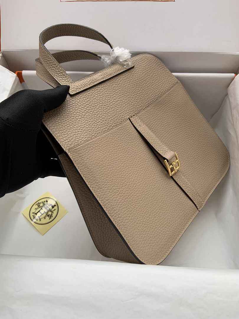 Hermes Halzan 25 Bag Khaki Togo Leather Gold H082170