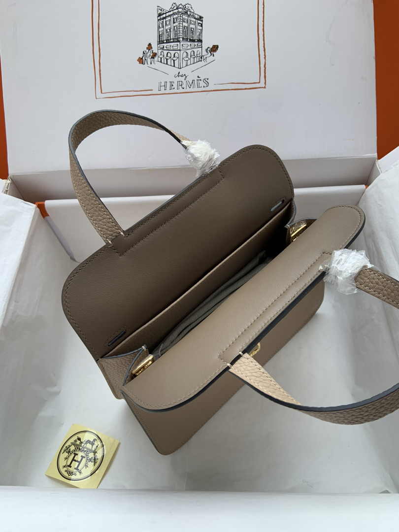 Hermes Halzan 25 Bag Khaki Togo Leather Gold H082170