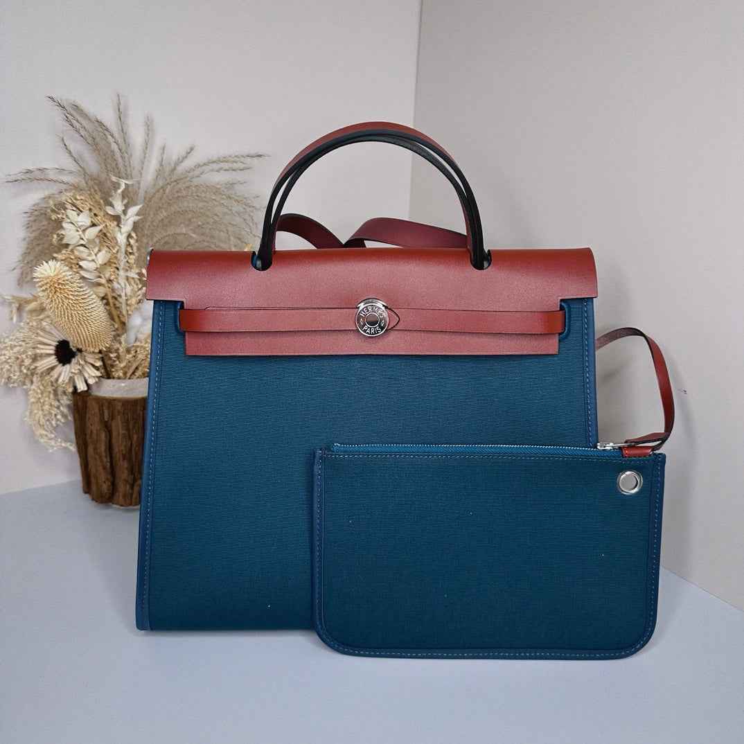 Hermès Herbag Zip 31 hobnailed bag h085131 red blue