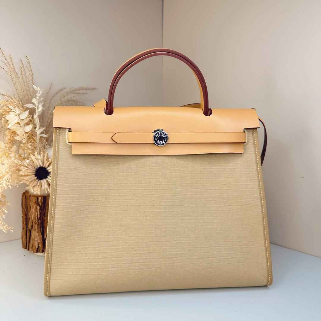 Hermès Herbag Zip 31 hobnailed bag h085131 apricot gray