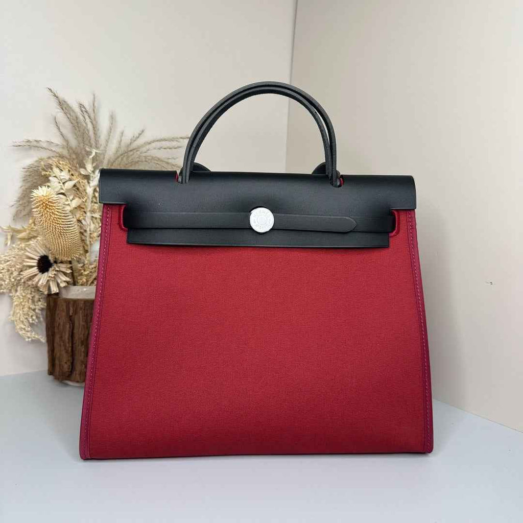 Hermès Herbag Zip 31 hobnailed bag h085131 black red