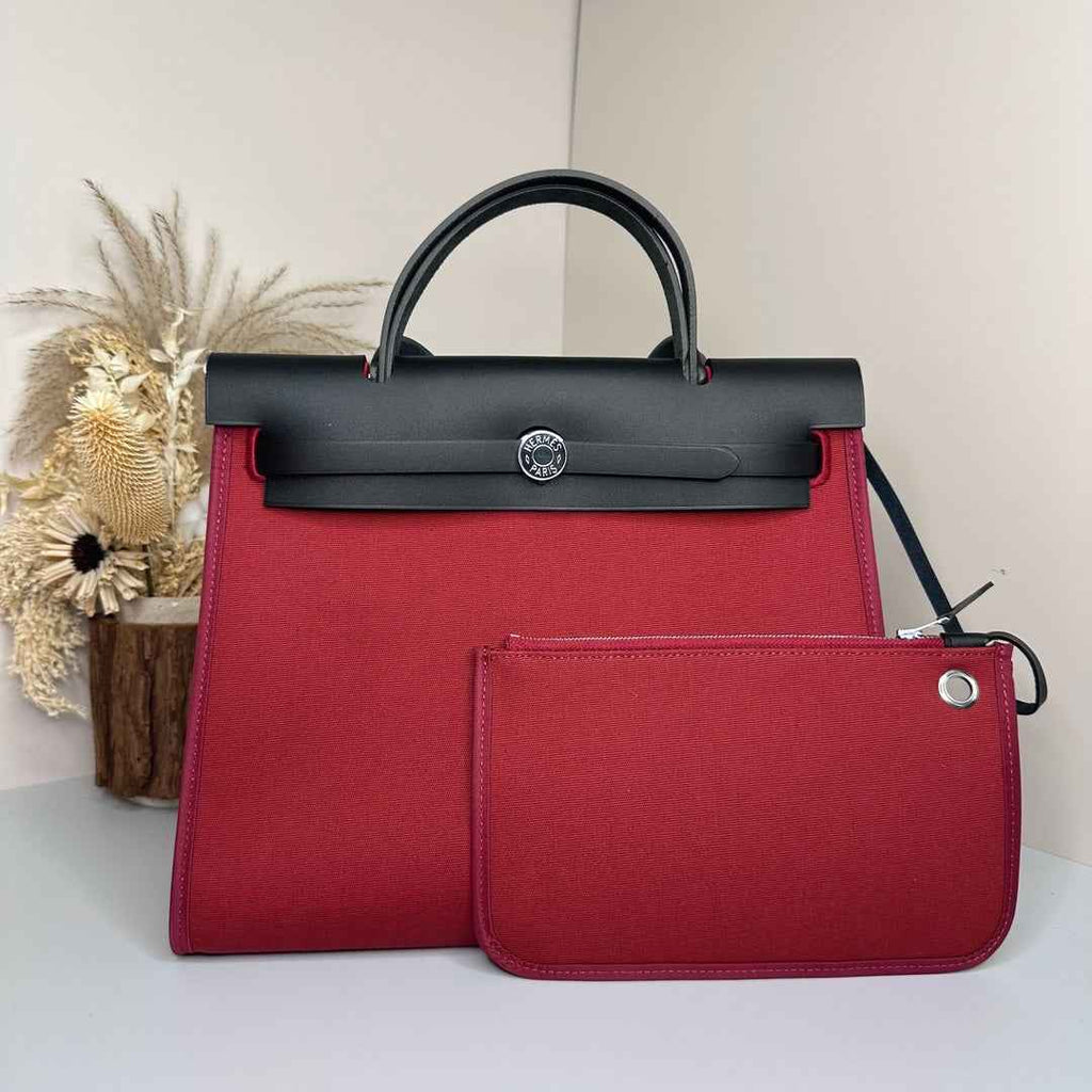 Hermès Herbag Zip 31 hobnailed bag h085131 black red