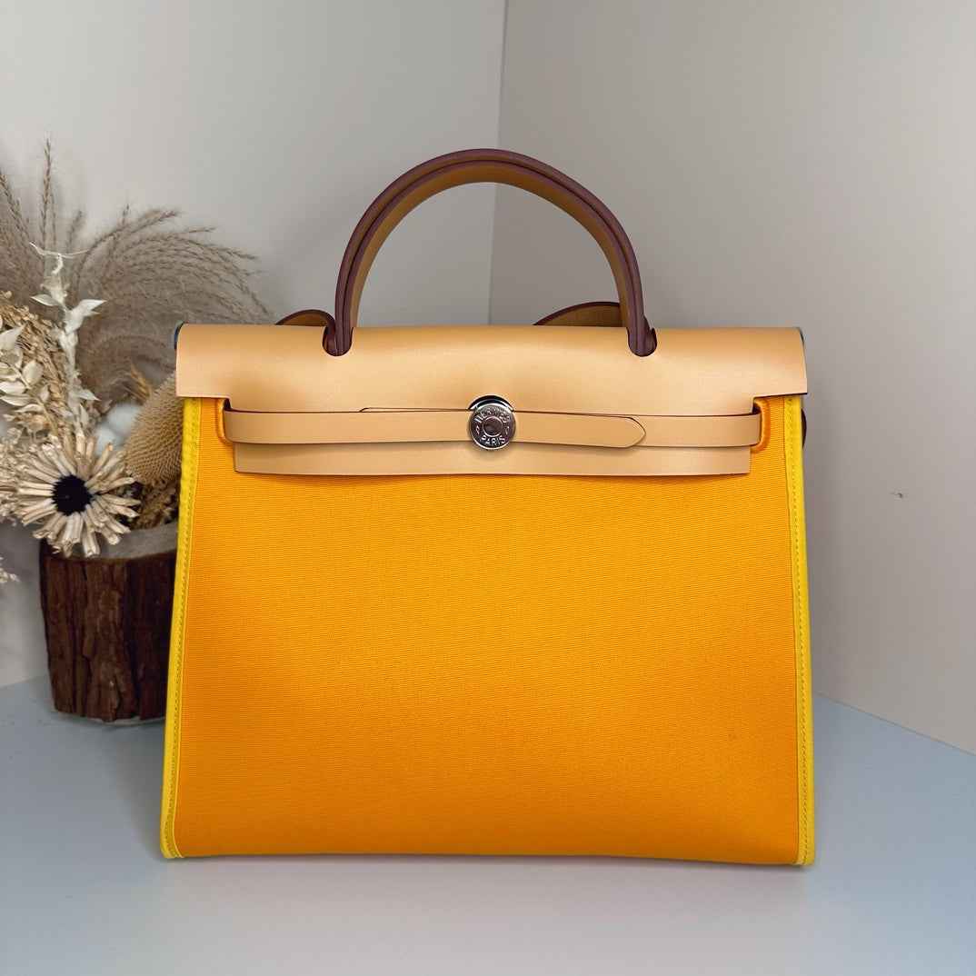 Hermès Herbag Zip 31 hobnailed bag h085131 apricot yellow