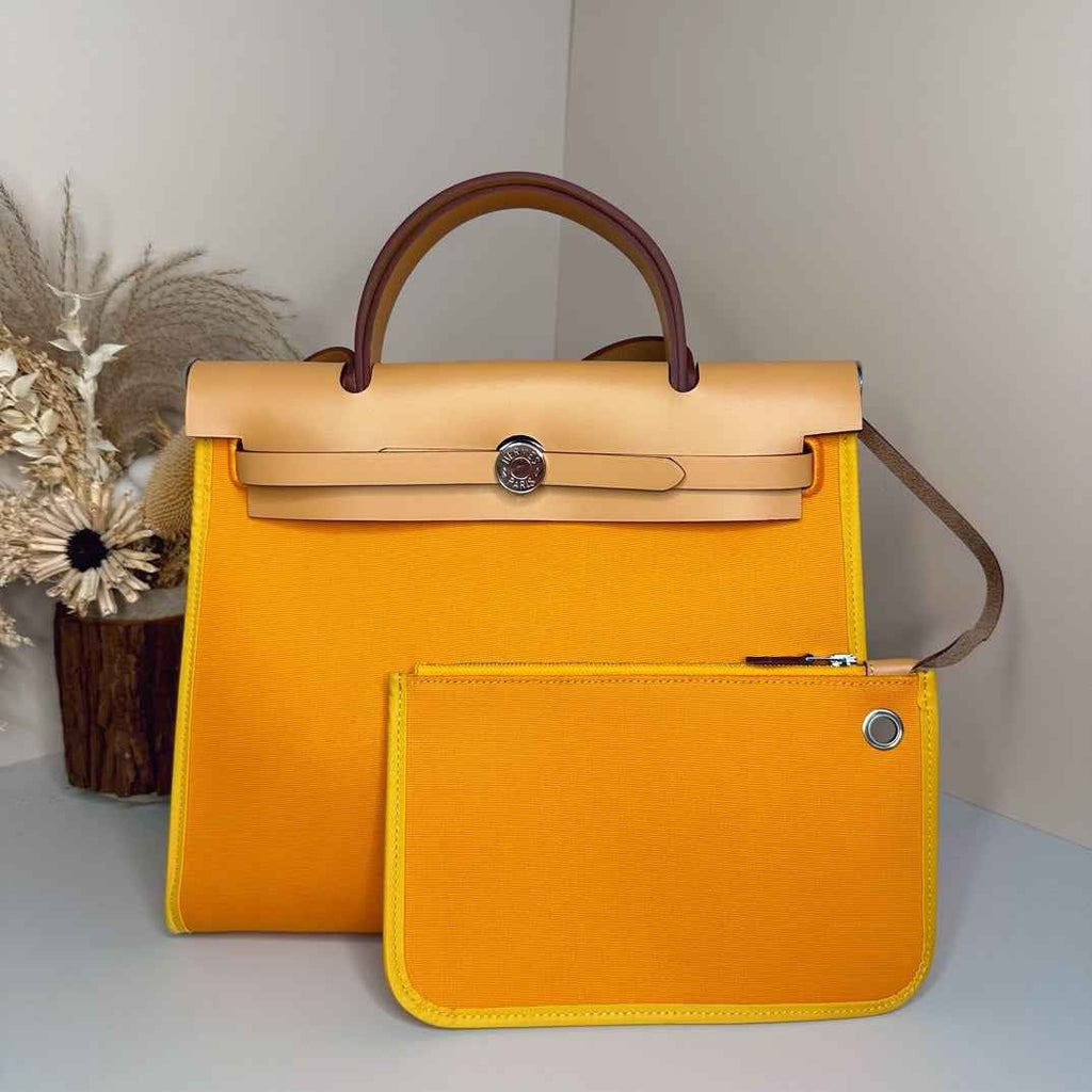 Hermès Herbag Zip 31 hobnailed bag h085131 apricot yellow