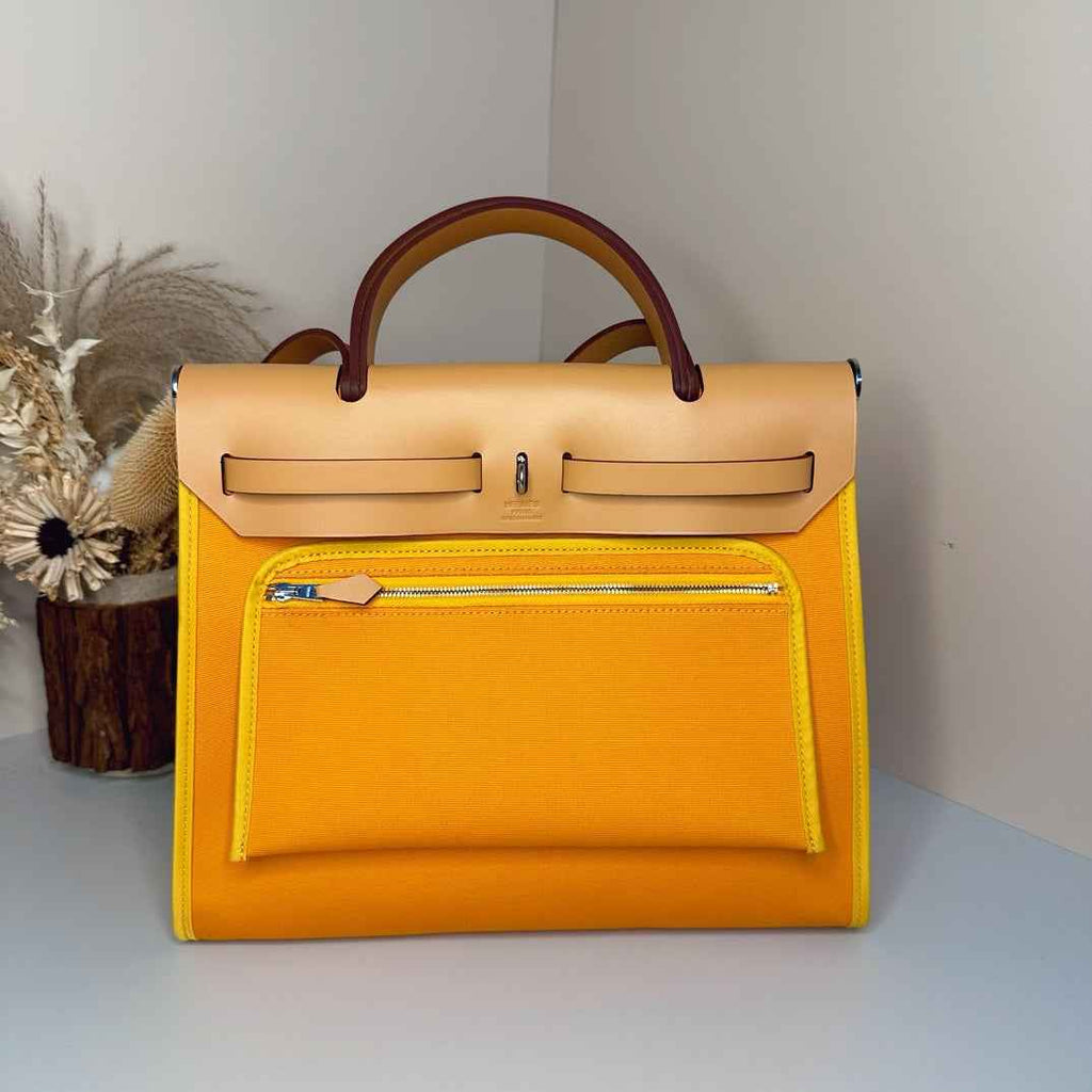 Hermès Herbag Zip 31 hobnailed bag h085131 apricot yellow