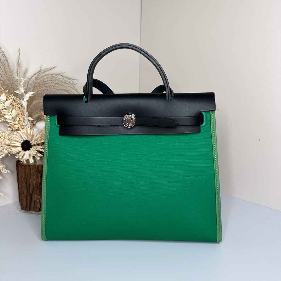 Hermès Herbag Zip 31 hobnailed bag h085131 black green