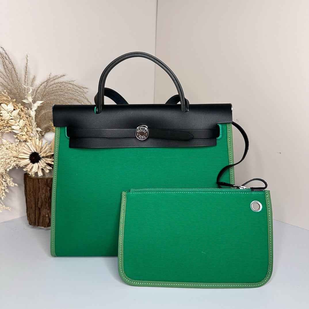 Hermès Herbag Zip 31 hobnailed bag h085131 black green