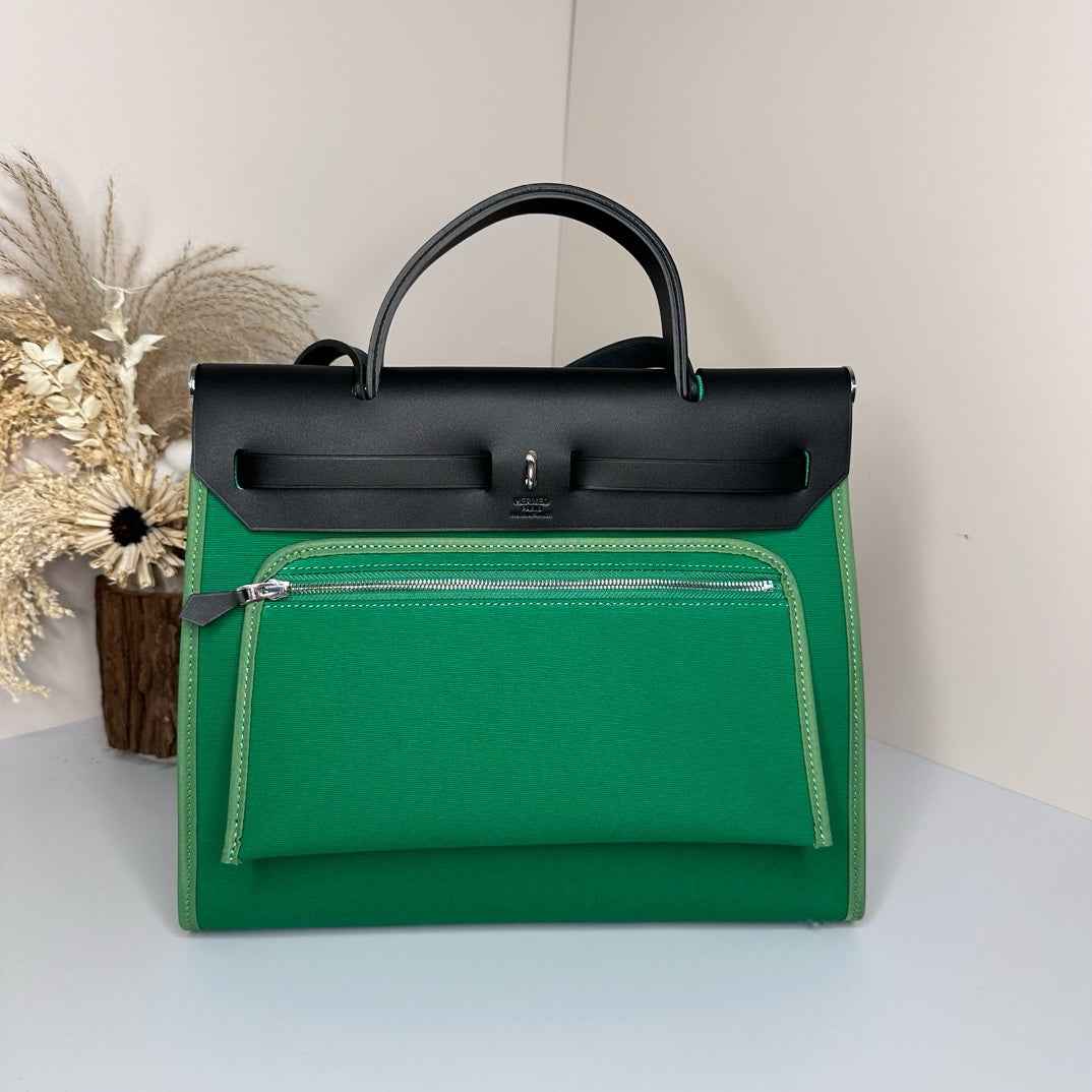 Hermès Herbag Zip 31 hobnailed bag h085131 black green