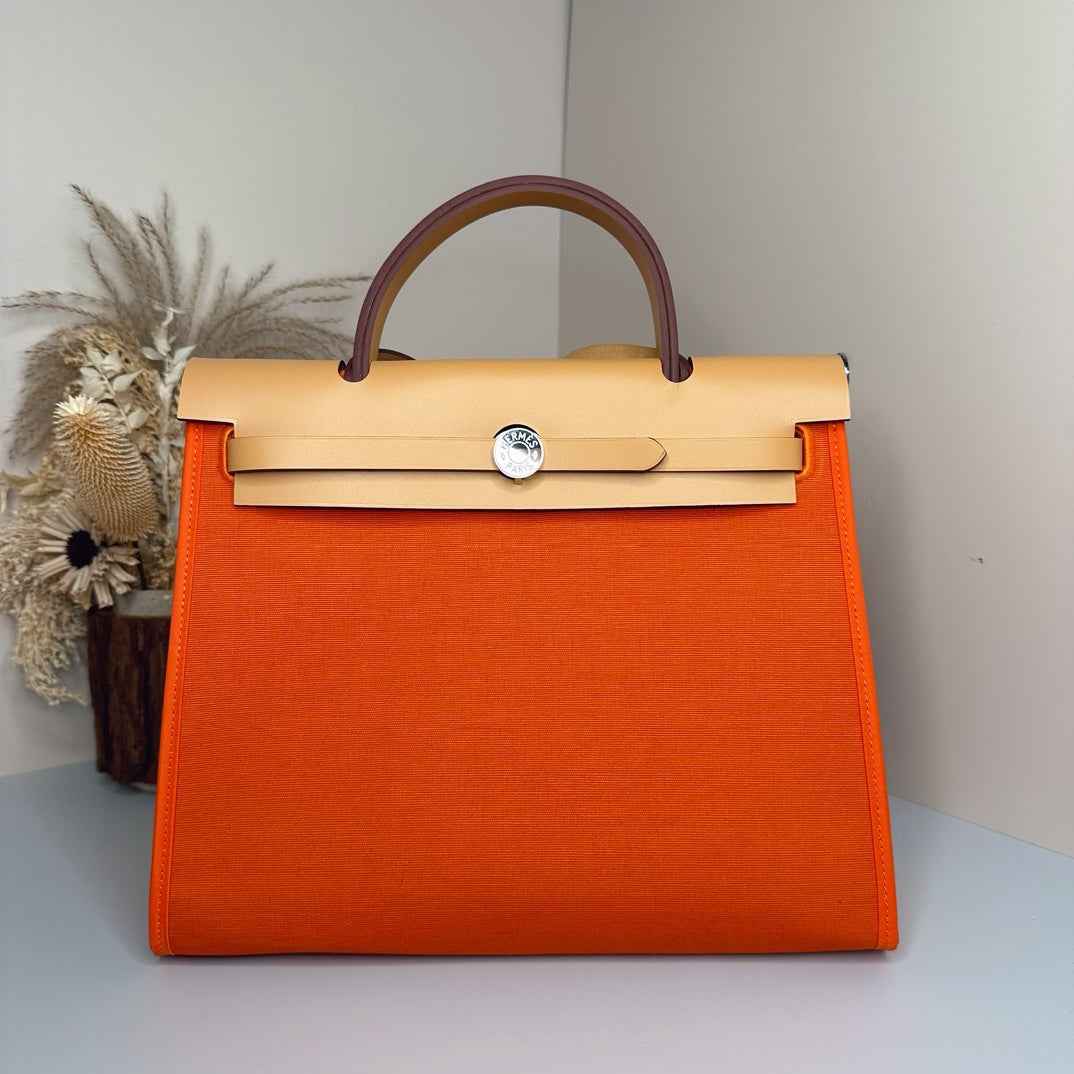 Hermès Herbag Zip 31 hobnailed bag h085131 apricot orange