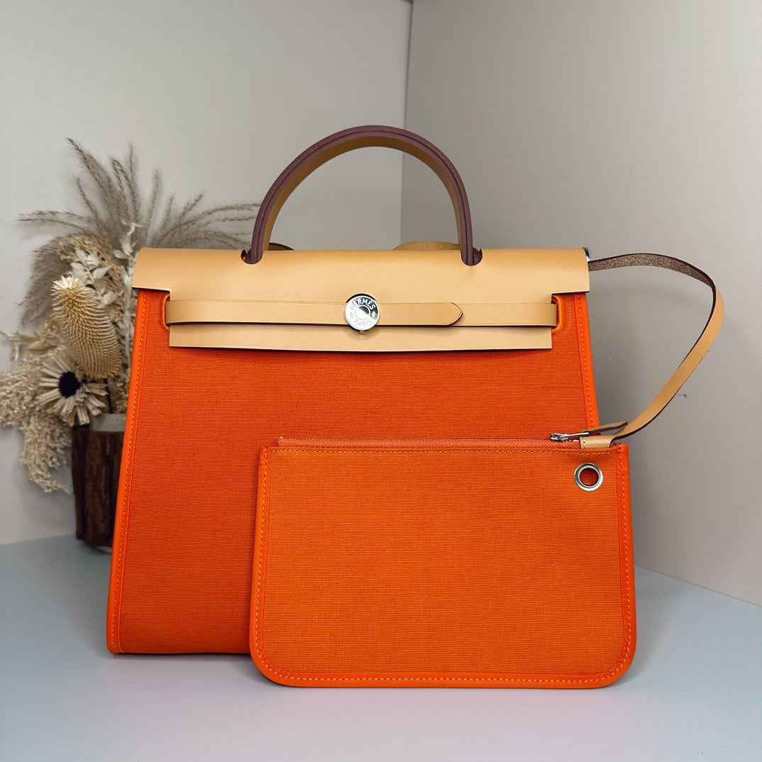 Hermès Herbag Zip 31 hobnailed bag h085131 apricot orange