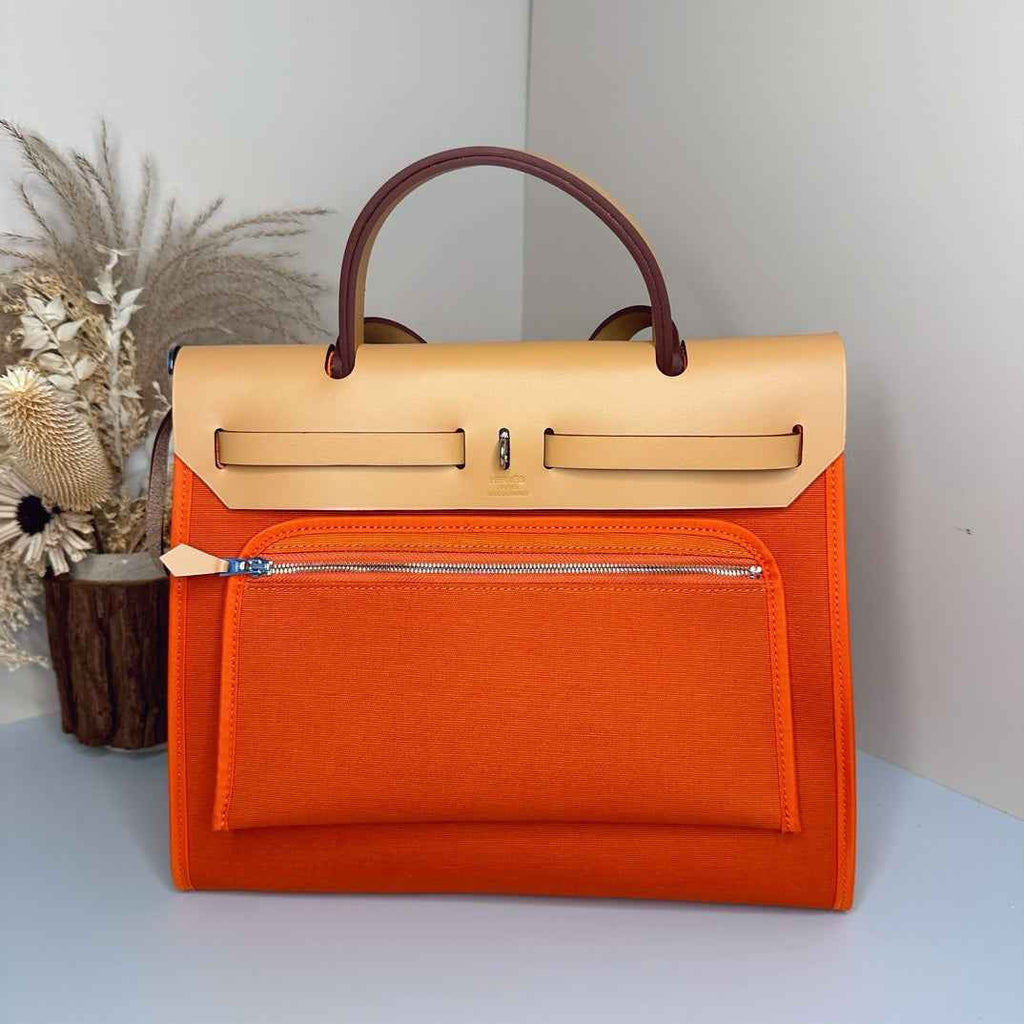Hermès Herbag Zip 31 hobnailed bag h085131 apricot orange