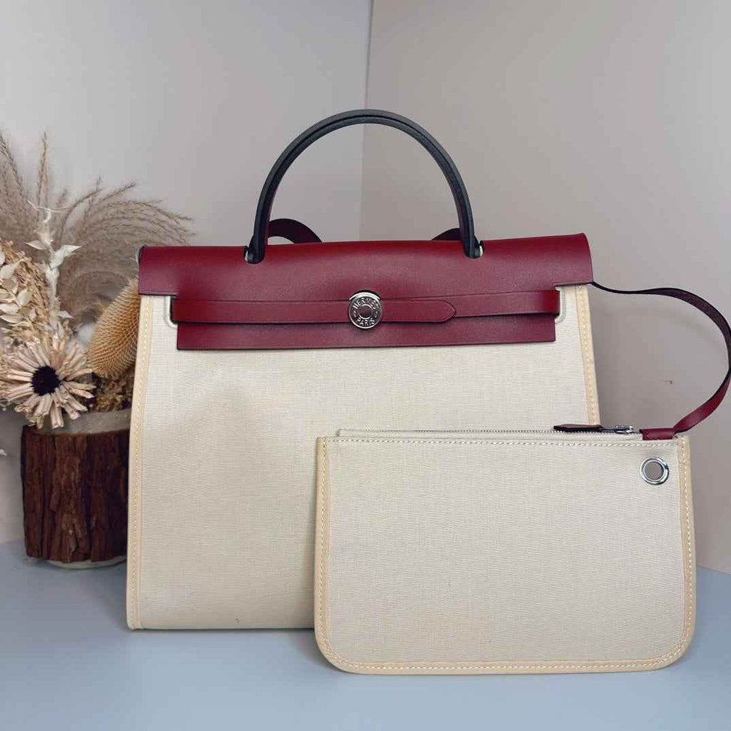 Hermès Herbag Zip 31 hobnailed bag h085131 red beige