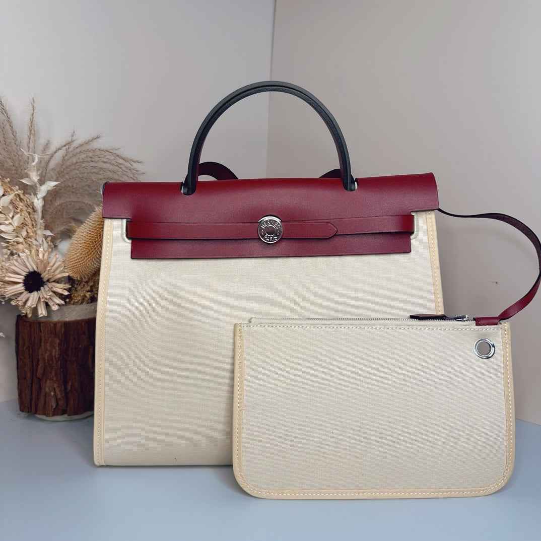 Hermès Herbag Zip 31 hobnailed bag h085131 red beige