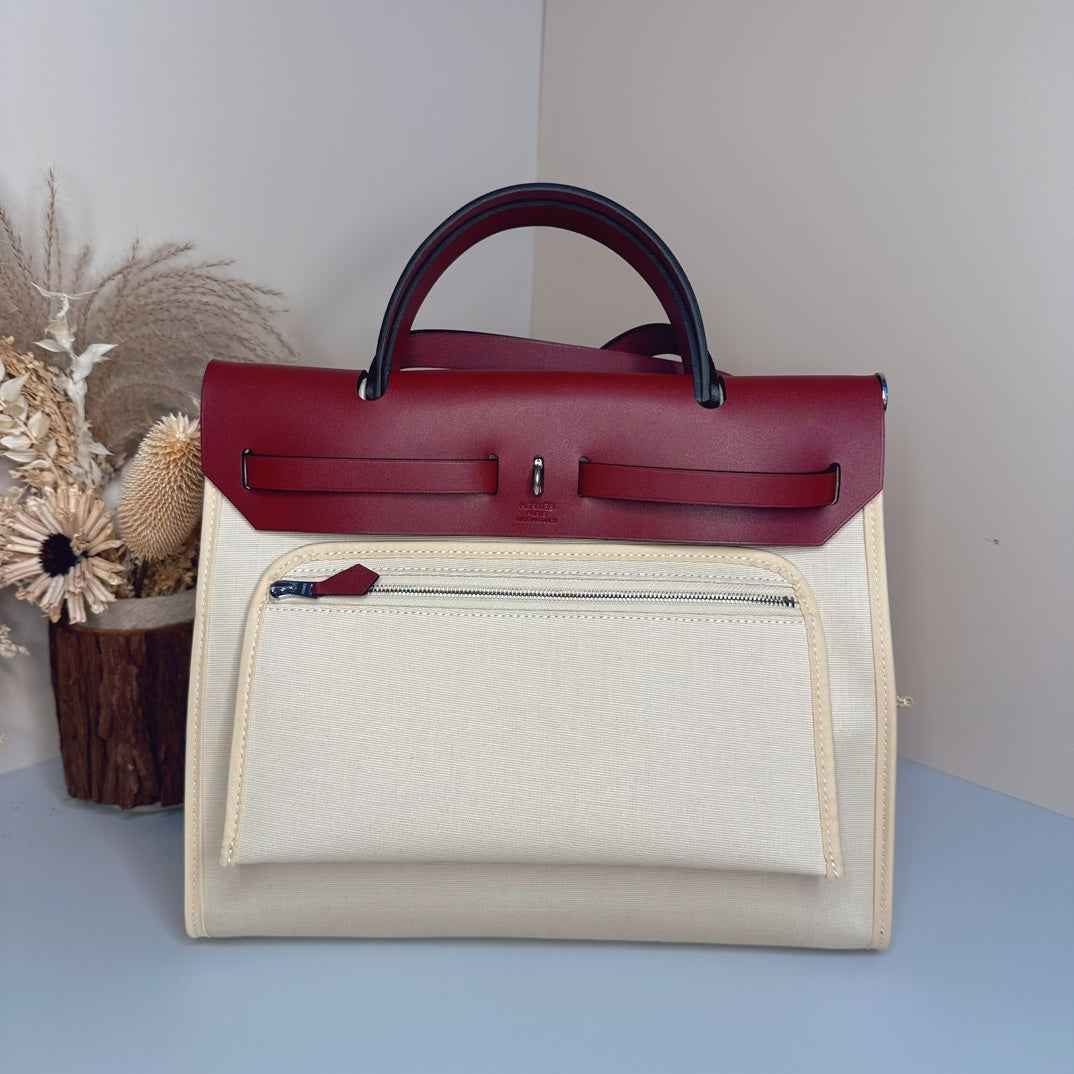 Hermès Herbag Zip 31 hobnailed bag h085131 red beige