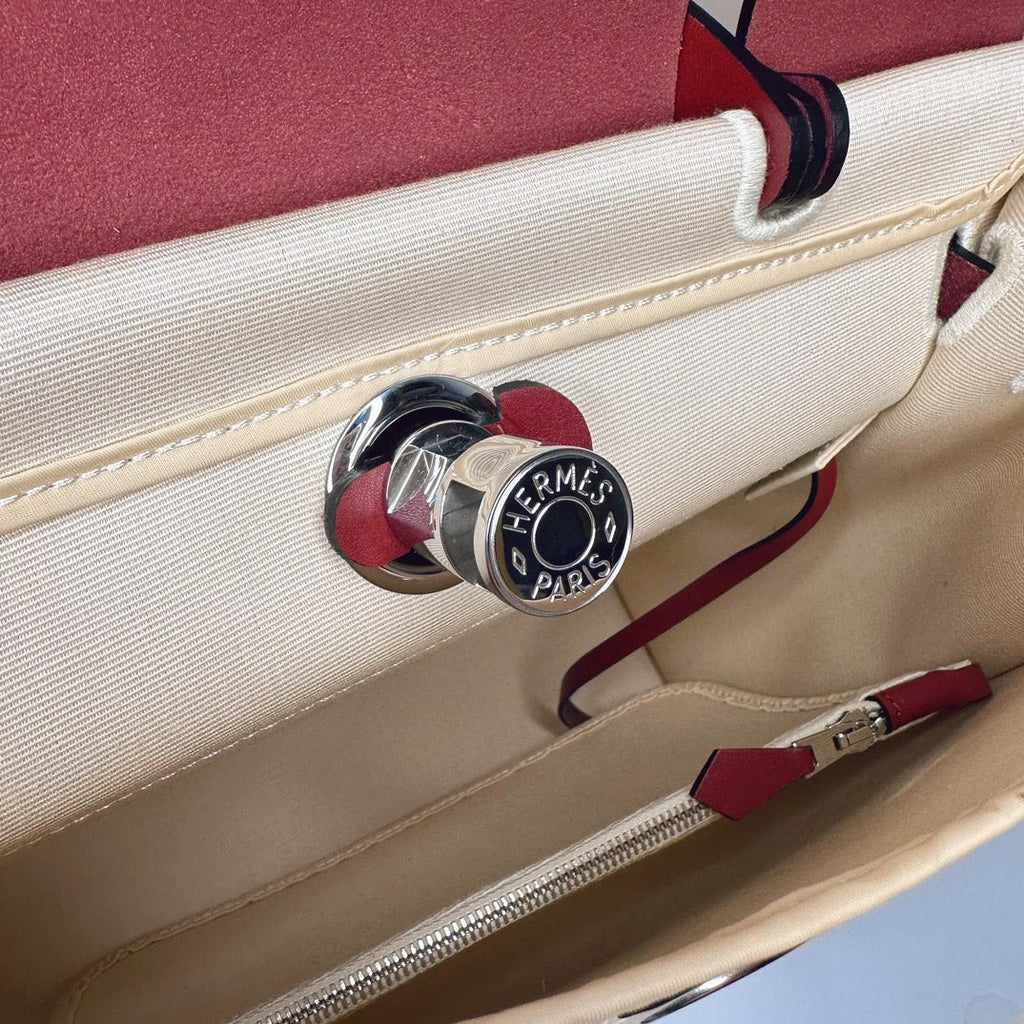 Hermès Herbag Zip 31 hobnailed bag h085131 red beige