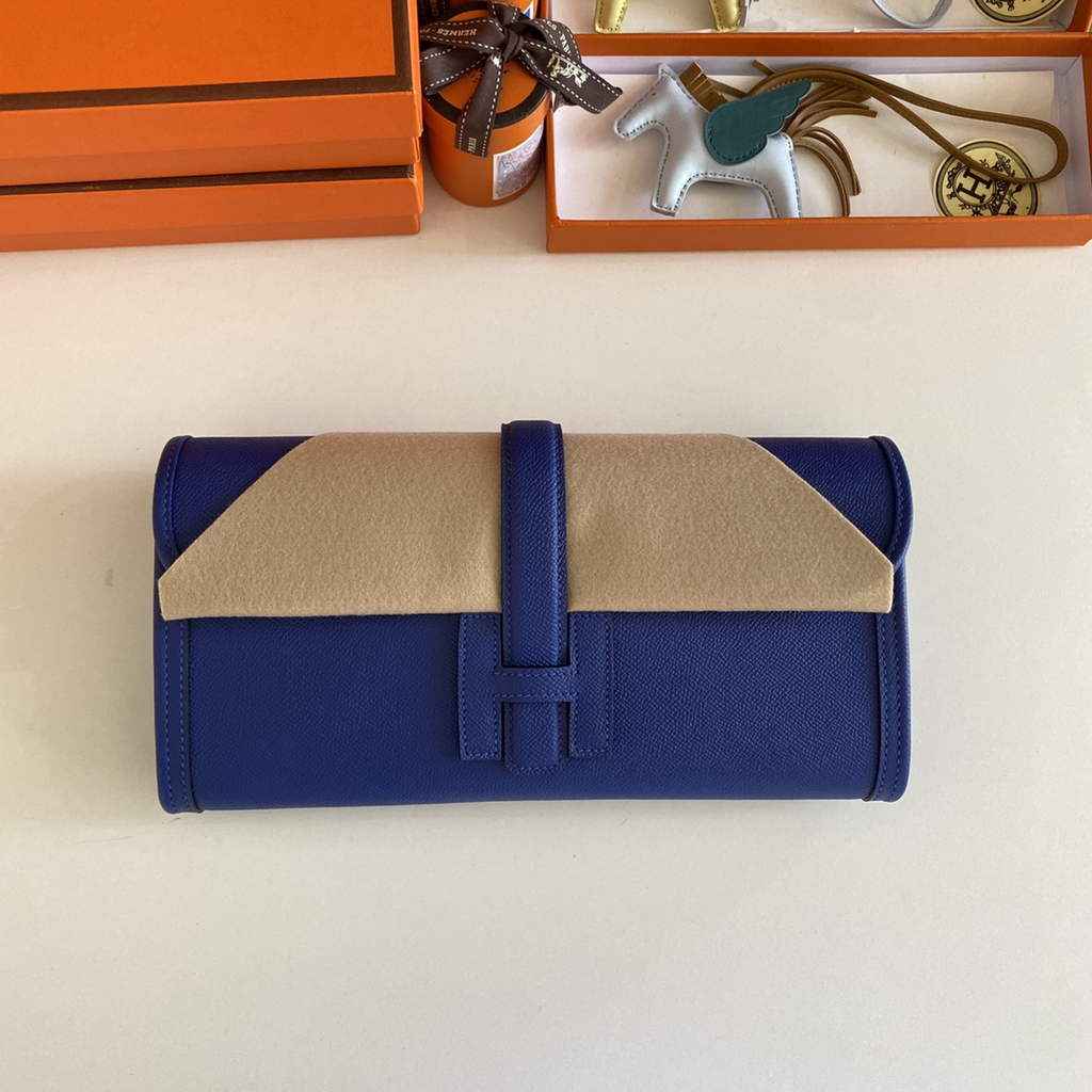 Hermes Jige 29 Wallet Clutch In Epsom Leather Dark Blue