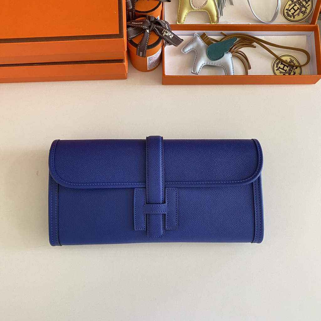 Hermes Jige 29 Wallet Clutch In Epsom Leather Dark Blue