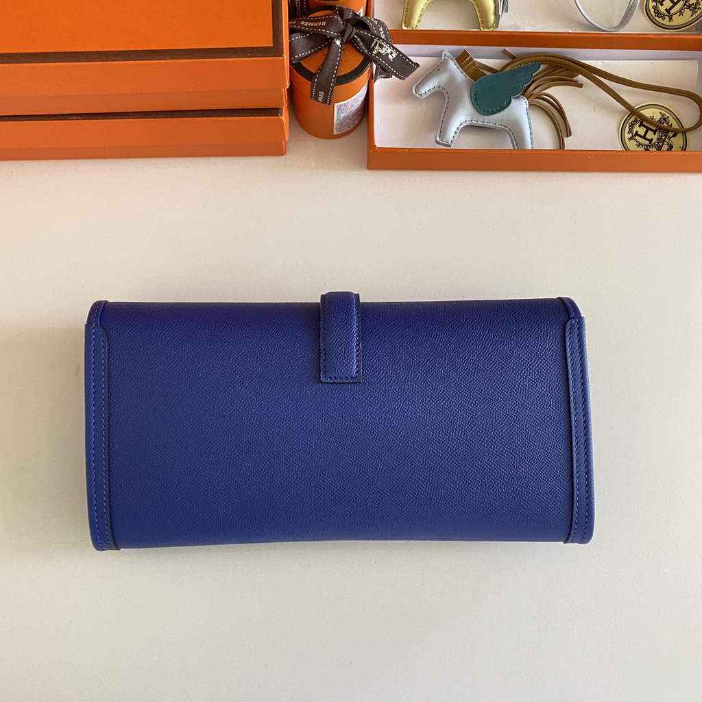 Hermes Jige 29 Wallet Clutch In Epsom Leather Dark Blue