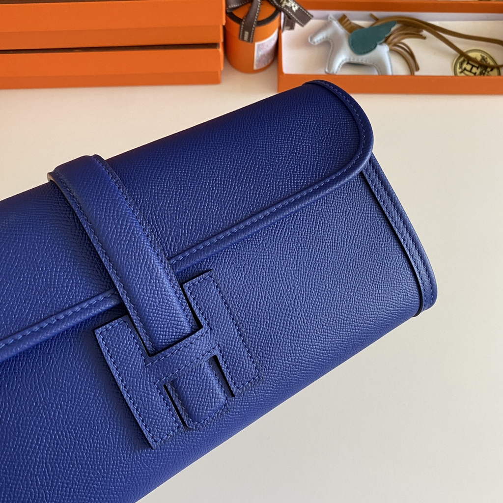Hermes Jige 29 Wallet Clutch In Epsom Leather Dark Blue