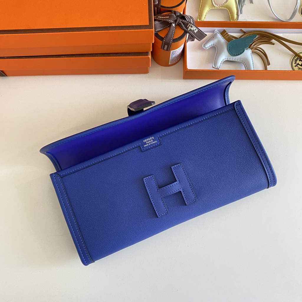 Hermes Jige 29 Wallet Clutch In Epsom Leather Dark Blue