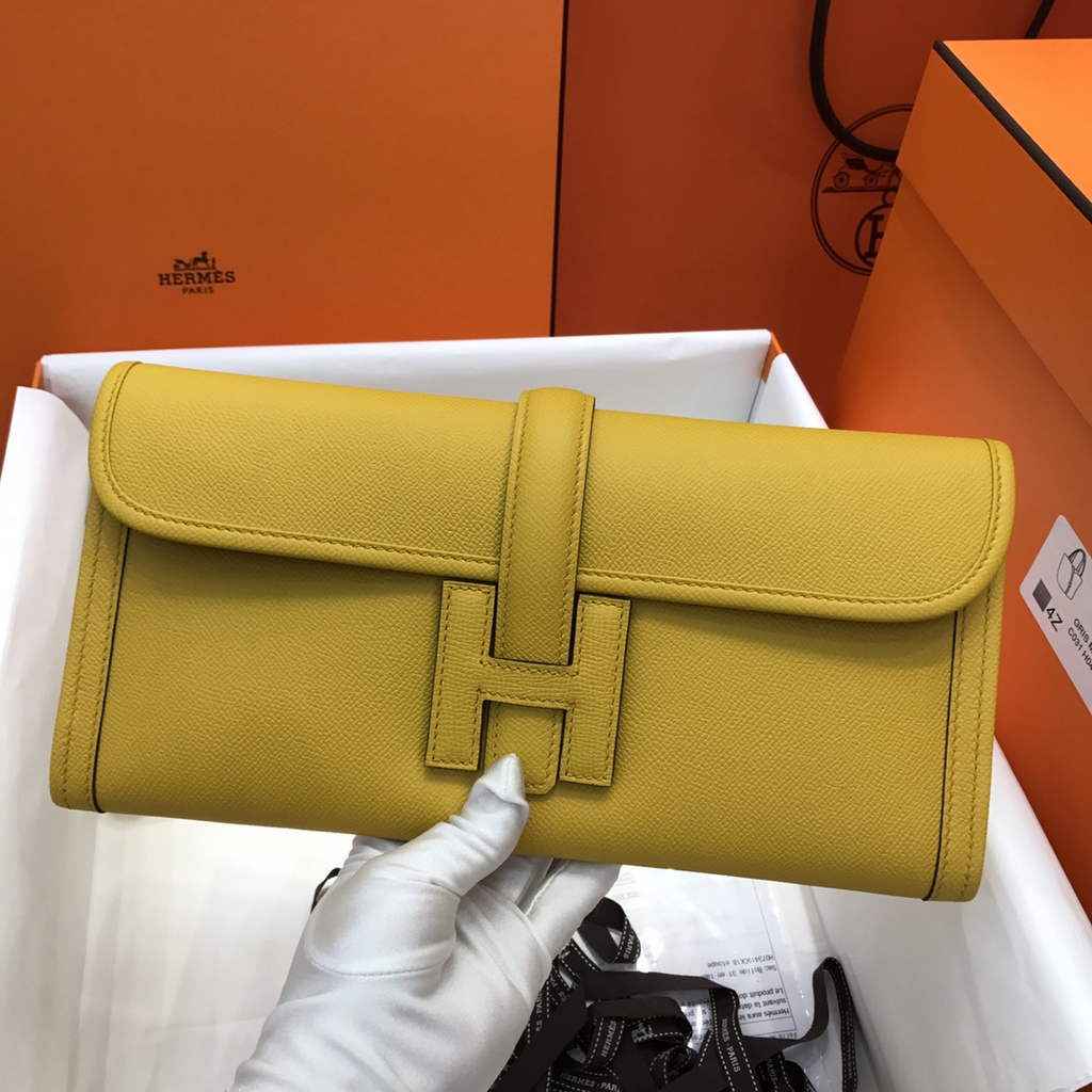 Hermes Jige 29 Wallet Clutch In Epsom Leather Yellow