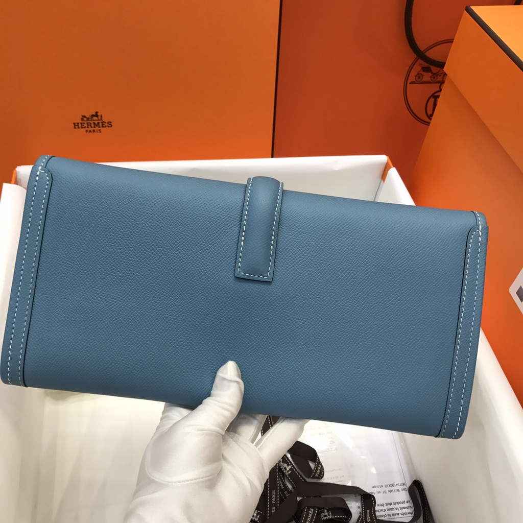 Hermes Jige 29 Wallet Clutch In Epsom Leather Blue