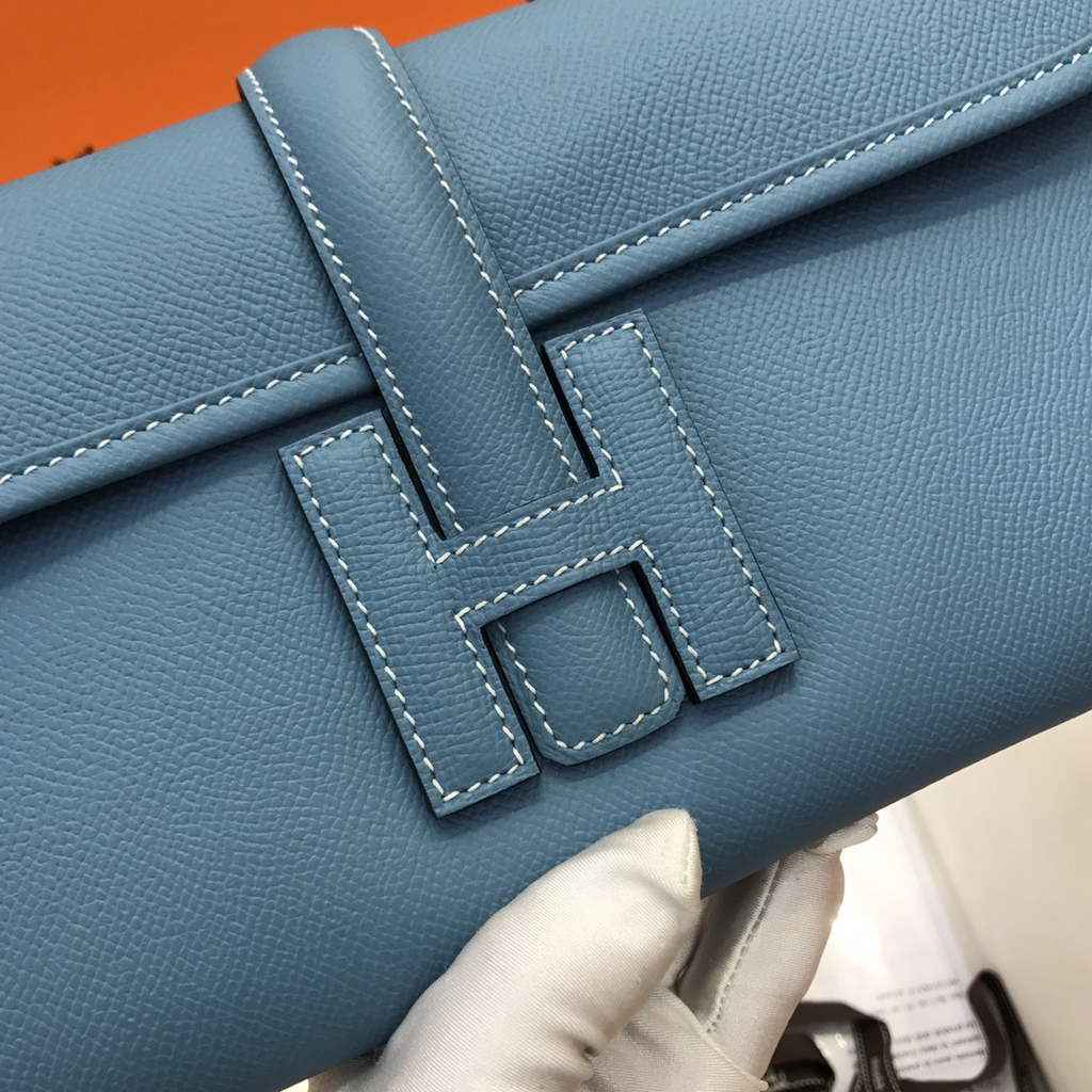 Hermes Jige 29 Wallet Clutch In Epsom Leather Blue