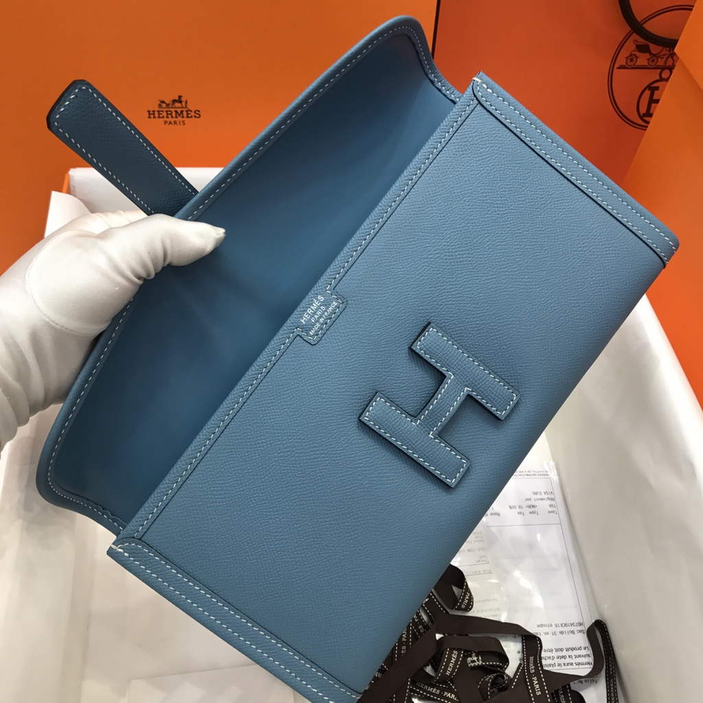 Hermes Jige 29 Wallet Clutch In Epsom Leather Blue