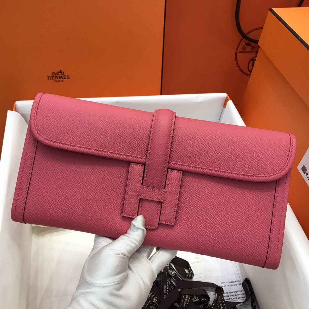 Hermes Jige 29 Wallet Clutch In Epsom Leather Plum
